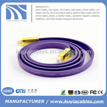 Câble HDMI plat plaqué or violet avec support Ethernet et 3D 1.4v